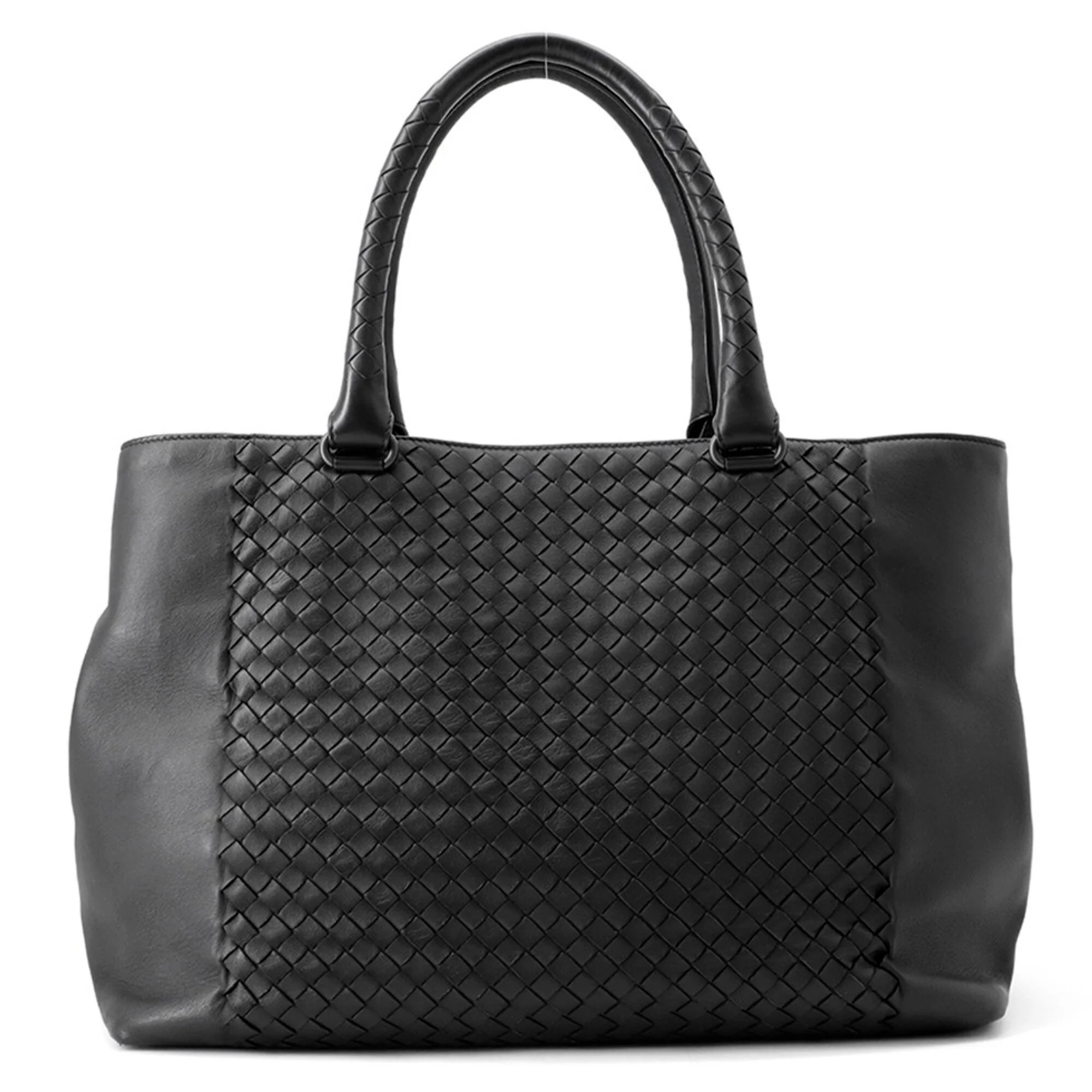 Bottega Veneta Black Leather Intrecciato Tote Bag